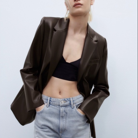 FAUX LEATHER MENSWEAR STYLE BLAZER - Picture 5 of 14